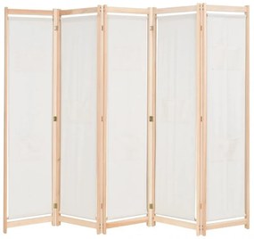 Krémszínű 5-paneles szövetparaván 200 x 170 x 4 cm