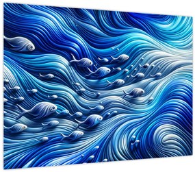 Üveg kép – Halak a hullámokban (70x50 cm)