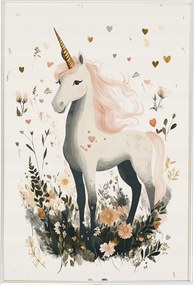 Poszter Alumínium Keret Gyerekek Unikornis Virágok Szív Mese Legenda 40x60