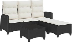 vidaXL 3 részes fekete polyrattan kerti ülőgarnitúra párnával L-alakú