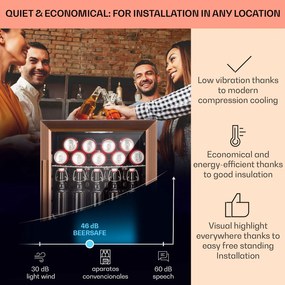 Klarstein Beersafe XL, hűtőszekrény, 60 literes, 2 polc, dupla hőszigetelt panorámaajtó, rozsdamentes acél