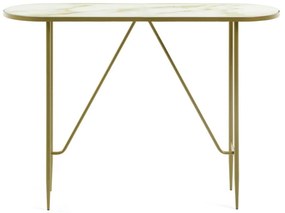 Aranyszínű konzolasztal üveg asztallappal 35x110 cm Elisenda – Kave Home