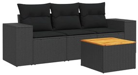 vidaXL 4 részes fekete polyrattan kerti ülőgarnitúra párnákkal