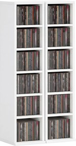 HOMCOM 2-Pack Stackable CD, DVD & Blu-ray Shelf - 6 Adjustable Compartments, Media Storage Display, 21 x 22.5 x 88.5 cm, White | Aosom