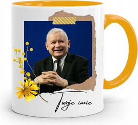 Sárga Bögre Jaroslaw Kaczynski Pis Elnök Ajándéka fényképes nyomtatással