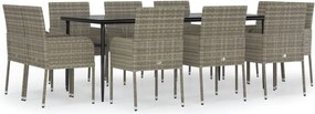 vidaXL 11 részes fekete-szürke polyrattan étkezőgarnitúra párnákkal
