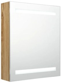 tölgyszínű LED-es tükrös fürdőszobaszekrény 50 x 14 x 60 cm