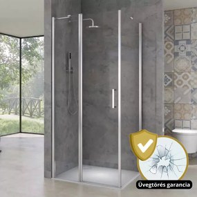 London 120x120 cm Szögletes fix+nyílóajtós zuhanykabin 6 mm vastag vízlepergető biztonsági üveggel, krómozott elemekkel