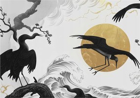 Design fotótapéta Flizelin falra Fekete darvak 312x219 Ragasztó