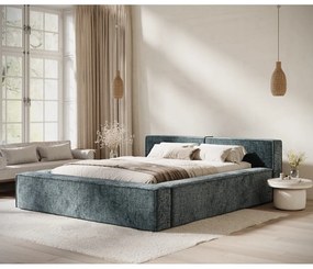 Szürkéskék kárpitozott ágyneműtartós franciaágy ágyráccsal 140x200 cm Voliera – Maison de Rêve