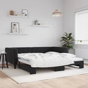 fekete kihúzható bársonyheverő 100 x 200 cm