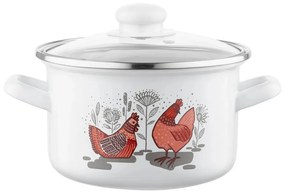 Emalia Pleszew Rubinka zománcozott edény fedővel , 16 cm, 2 l, 16 cm átmérőjű