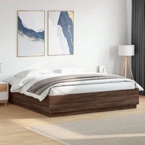 barna tölgy színű szerelt fa ágykeret LED-del 200 x 200 cm