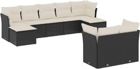 vidaXL 9 részes fekete polyrattan kerti ülőgarnitúra párnákkal