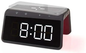 Nedis WCACQ30BK - Ébresztőóra LCD-vel és 15W/5V vezeték nélküli töltővel, fekete