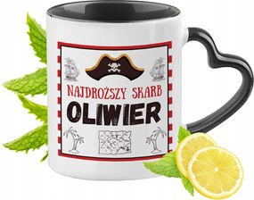 Fekete bögre szív alakú füllel Olivérnek Ajándék