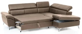 Bőrkárpitos, jobbos, barna, L-alakú, kihúzható SALERNO II sarokkanapé