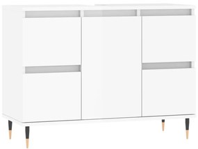 Magasfényű fehér szerelt fa fürdőszobaszekrény 80 x 33 x 60 cm