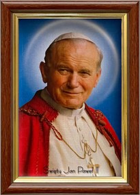 Vászonkép 18x13 Szent II. János Pál Pápa Barna Arany Fa Keret