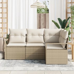 4 részes kerti kanapészett párnákkal Bézs poli rattan, 2 személyes kerti kanapé párnákkal Bézs poli rattan