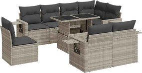 vidaXL 9 részes világosszürke polyrattan kerti ülőgarnitúra párnával