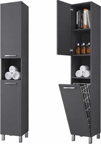 NORMANDIA 30 || Matt antracit szürke, fürdőszoba szekrény, szennyestartóval, tárolóval és polcokkal