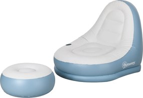 Outsunny Felfújható Kanapé, Felfújható Szék Lábpihentetővel, Kényelmes Felfújható Kanapé Pohártartóval, Kempinghez és Otthonra, Fehér, 125 x 100 x 87