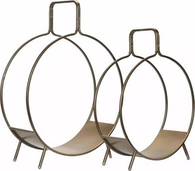 Kandalló Fa Állvány Arany Loft Kosár Kerek Fém Szett 2 db-os