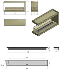 InFire - Sarok BIO kandalló 100x50 cm 3kW kétoldalú