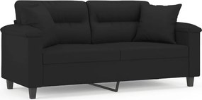 vidaXL 2 személyes fekete mikroszálas szövetkanapé párnákkal 140 cm