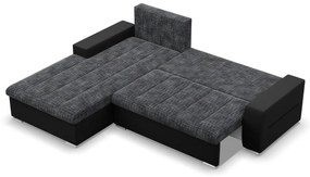 Toronto sarokkanapé, 2 ágyneműtartóval, fonott + műbőr, baloldali, szürke - fekete