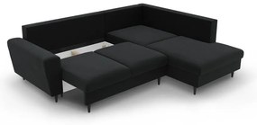 Fekete bársony kinyitható tárolóhelyes sarokkanapé (jobb oldali-L alakú) Kyoto – Cosmopolitan Design