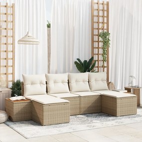 6 darabos kertibútor szett párnákkal Bézs Poli Rattan Acacia