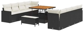 vidaXL Kerti Kanapé Szett 11 pcs Fekete polirattan