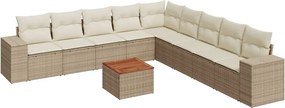 vidaXL 10 részes bézs polyrattan kerti ülőgarnitúra párnával