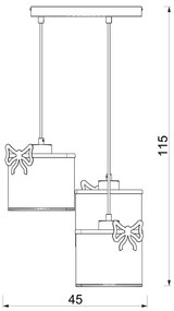 Gyerek csillár zsinóron SWEET 3xE27/15W/230V fehér/rózsaszín/pillangó