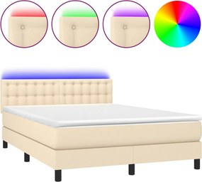 vidaXL krémszínű szövet rugós és LED-es ágy matraccal 140x200 cm
