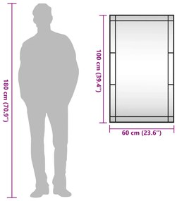 fekete téglalap alakú vas fali tükör 60 x 100 cm