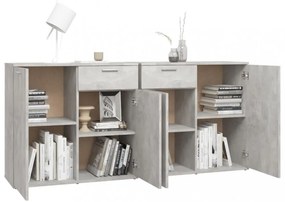 betonszürke szerelt fa tálalószekrény 160 x 36 x 75 cm