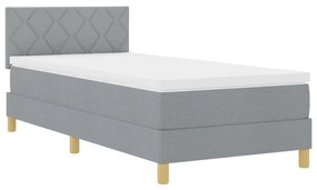 Box Spring ágy matraccal és LED világítással, világosszürke, 90x200 cm, szövet