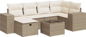 vidaXL 7 részes bézs polyrattan kerti ülőgarnitúra párnákkal