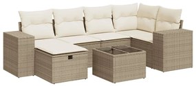 vidaXL 7 részes bézs polyrattan kerti ülőgarnitúra párnákkal