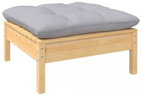 3 részes tömör fenyőfa kerti ülőgarnitúra szürke párnákkal