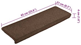 15 db lépcsőszőnyeg, barna, téglalap alakú széllel, 65 x 21 x 4 cm