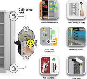Fémszekrény JAN Compact 1750 x 800 x 400 mm, szürke