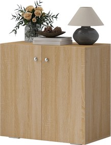 HOMCOM Nappali Oldalszekrény 2 Ajtóval, Tároló Szekrény 2 Polccal Könyvekhez, Ruhákhoz, Játékokhoz, Modern Stílus 70x39x70 cm Természetes Fa | Aosom