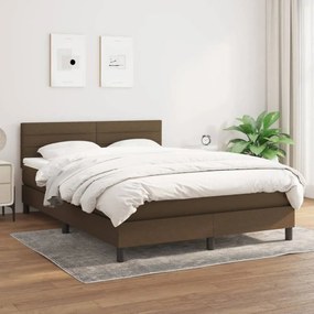 Sötétbarna szövet rugós ágy matraccal 140 x 200 cm