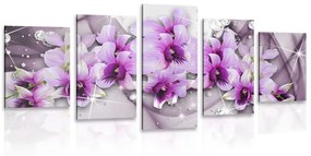 5 részes kép lila virágok absztrak háttérrel