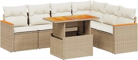 vidaXL 7 részes bézs polyrattan kerti ülőgarnitúra párnákkal