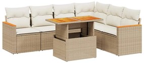 vidaXL 7 részes bézs polyrattan kerti ülőgarnitúra párnákkal